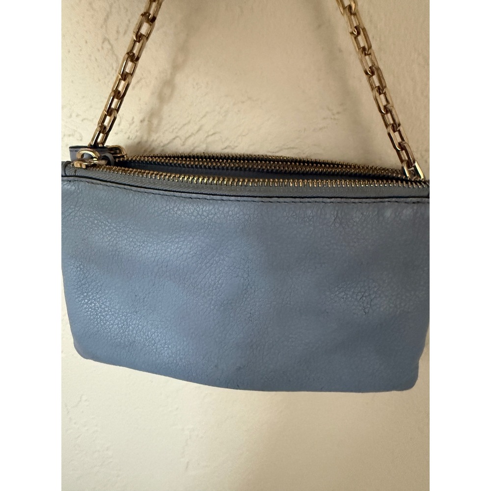 Henri Bendel Light Blue Pebbled Leather Double Zip Crossbody Bag Gold Hardware